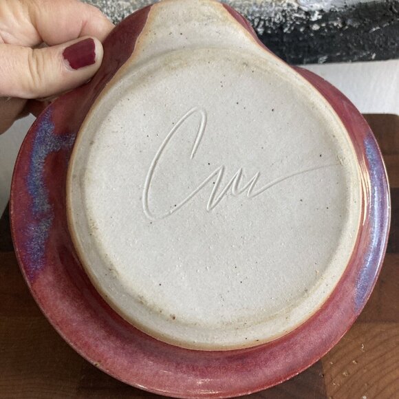 Trinket Dish Spoon Rest Studio Art Pottery Clay Handcrafted Glazed Artist Signed - Picture 4 of 6